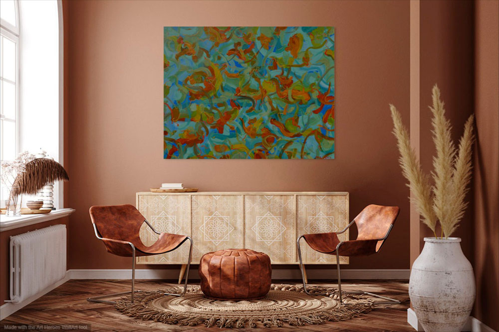 on wall depiction of abstract original patterns painting multi-coloured