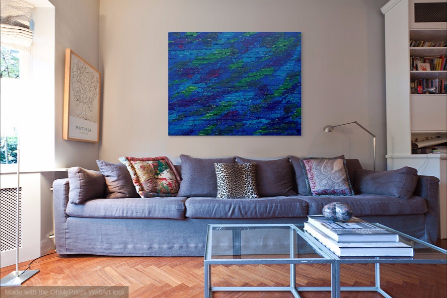 raining colours remembered acrylic abstract blue art painting on wall