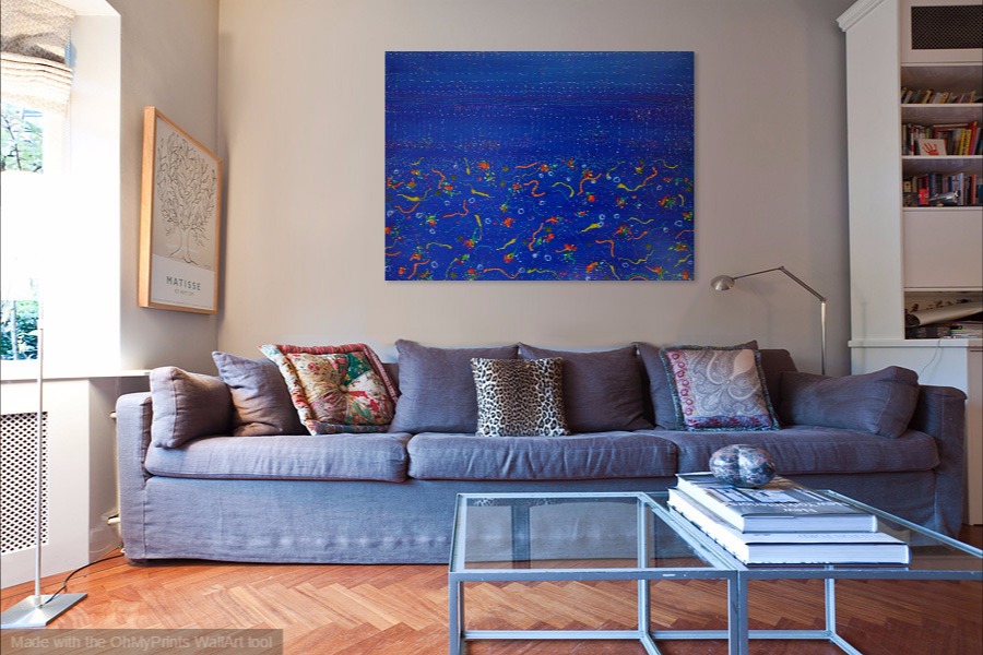 ocean under water acrylic semi-abstract seascape painting on wall