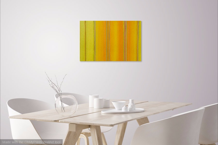 yellow geometric abstract artwork painting on wall with multi-coloured lines