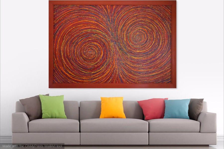multi-coloured spirals red abstract painting on wall image