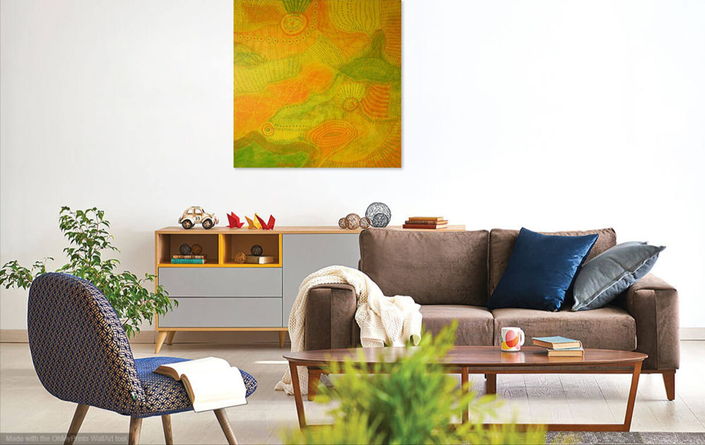on wall image of citrus colours Australian original abstract patterns and textures painting